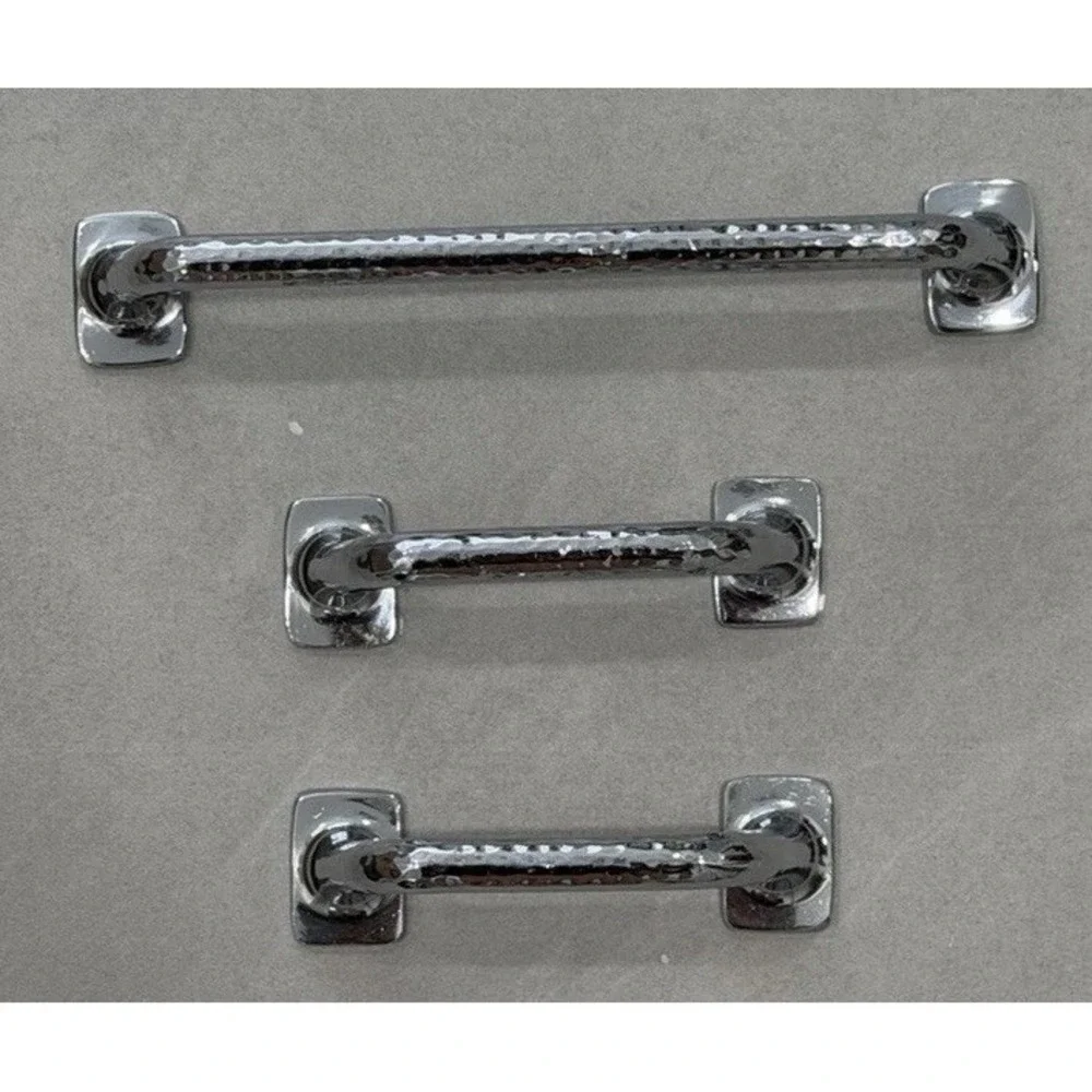 Pottery Barn Polished Nickel Hammered Metal Bar Pull Cabinet Drawer Handles NWOT